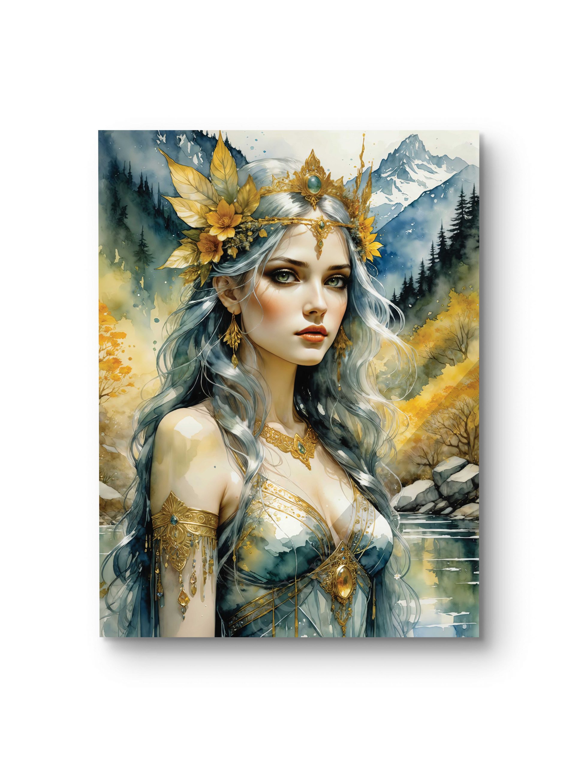 Tableau représentant une déesse de la nature entourée de montagnes
