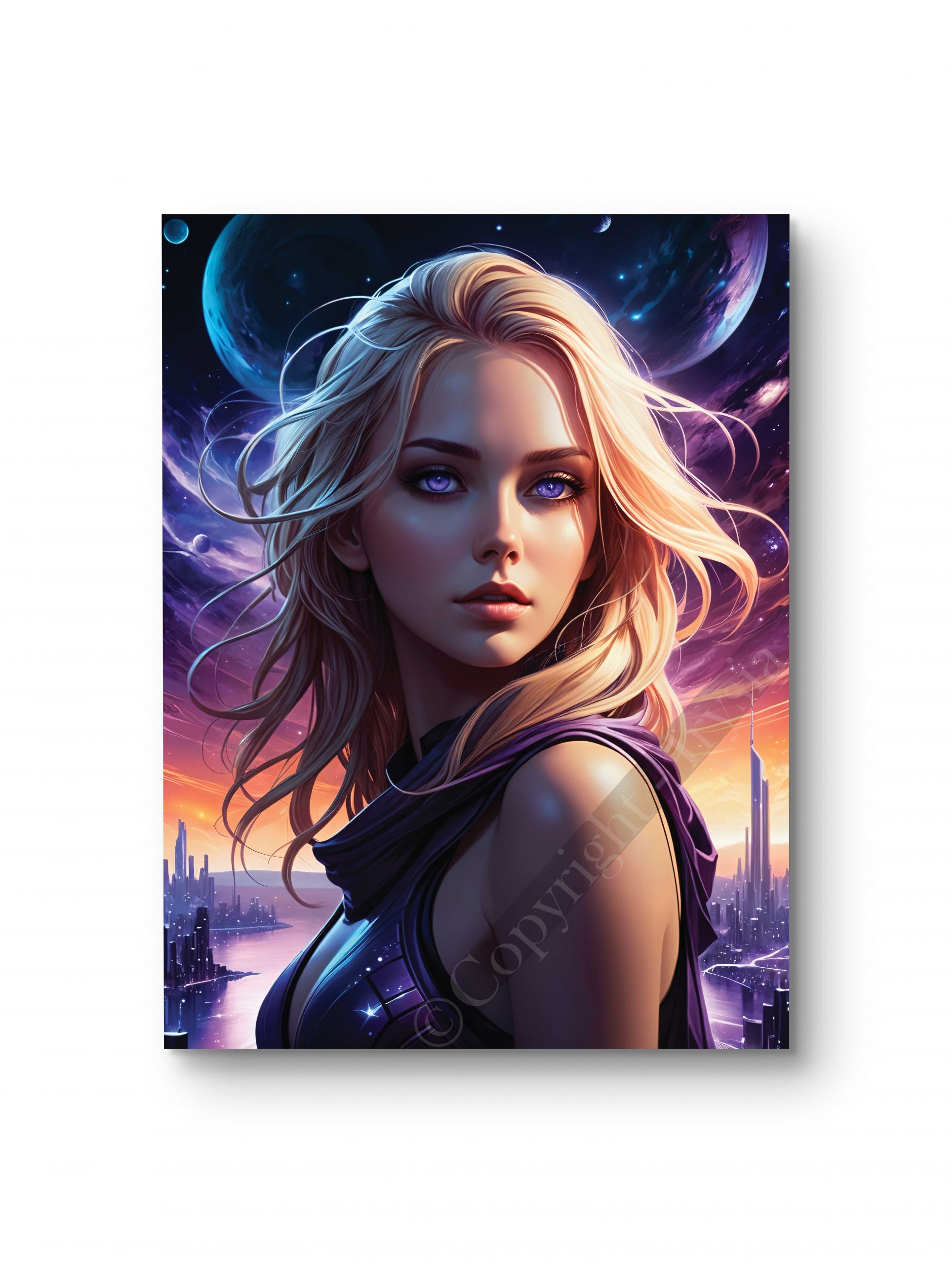 Tableau représentant une femme sous une lumière cosmique interstellaire