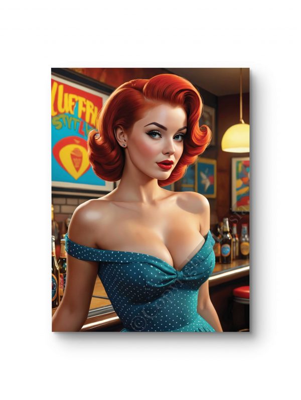 Tableau représentant une pin-up sophistiquée dans une ambiance feutrée et vintage.
