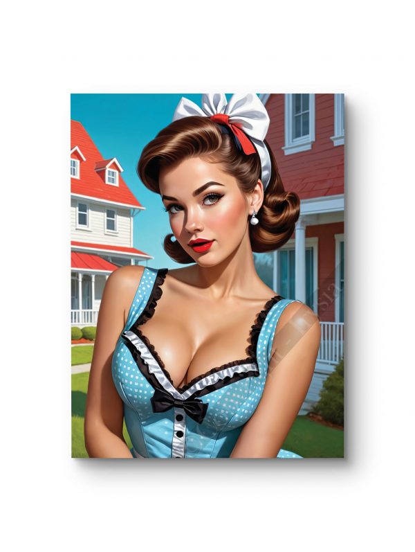 Tableau mettant en scène une pin-up au style vestimentaire raffiné et authentique.