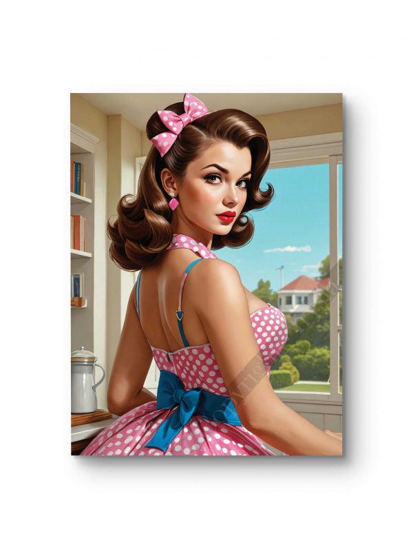 Tableau représentant une pin-up élégante en robe à pois classique.