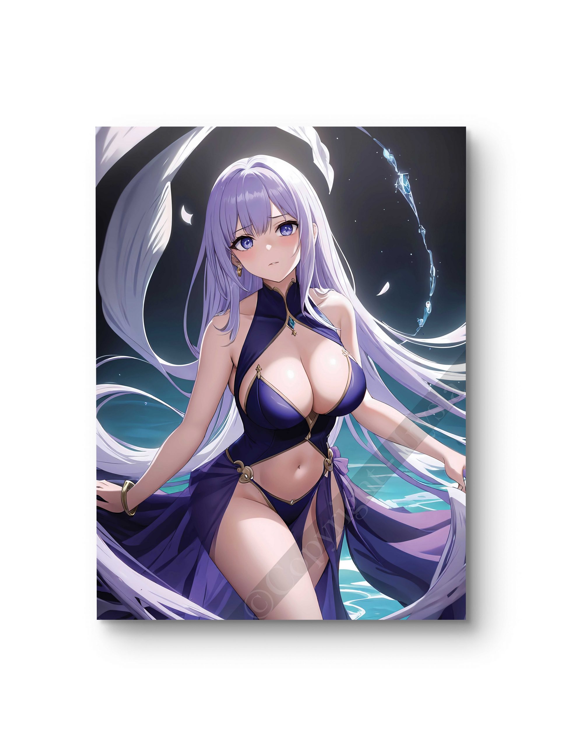 Tableau en style anime illustrant une princesse lunaire sous un ciel étoilé.