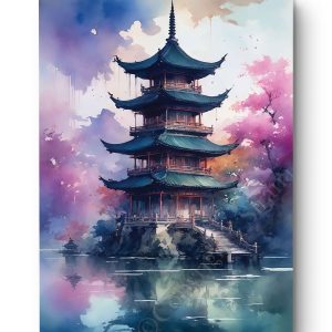 Tableau Pagode d'aquarelle bleue