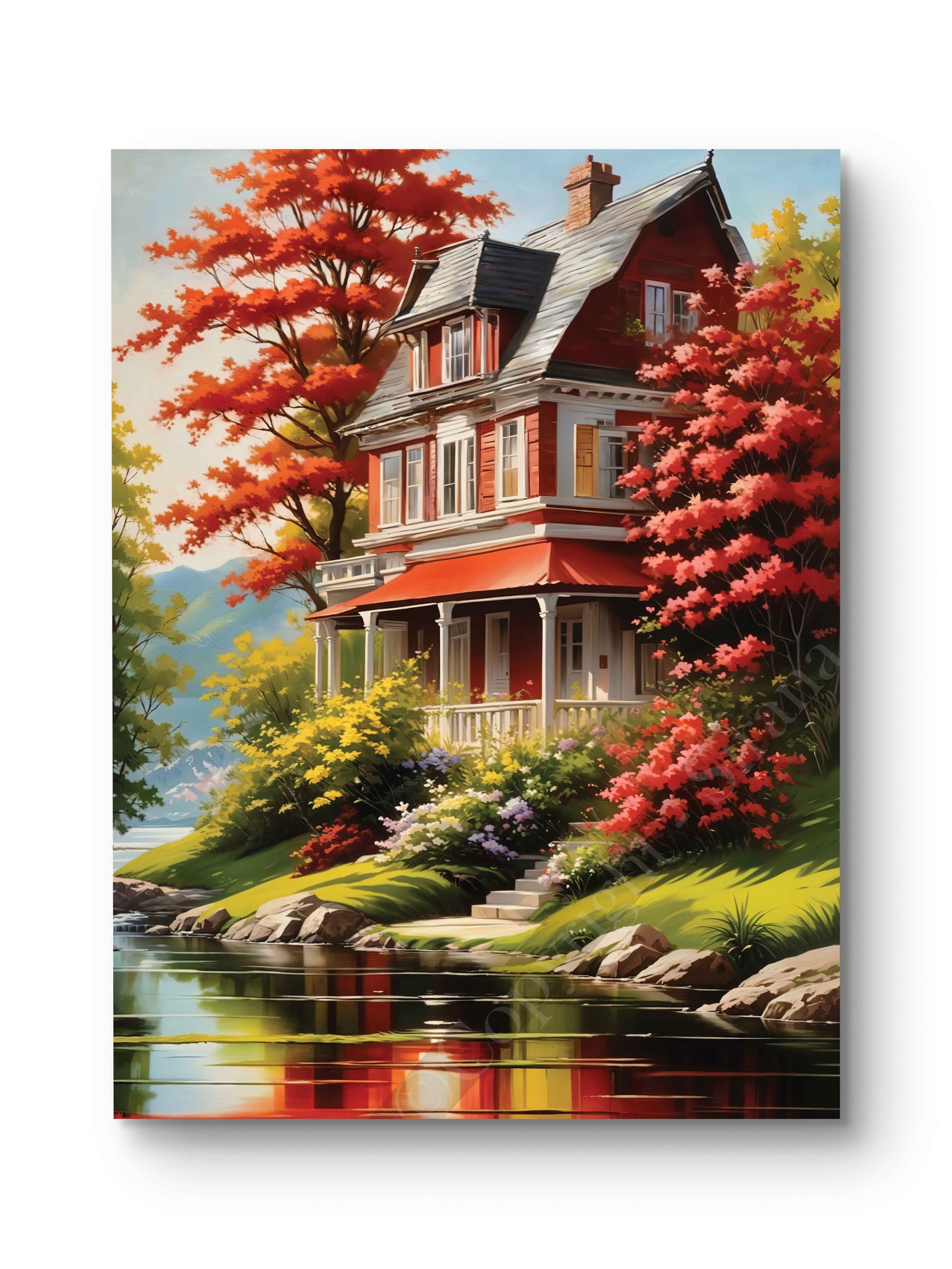 Tableau Maison Rouge au Bord de l'Eau